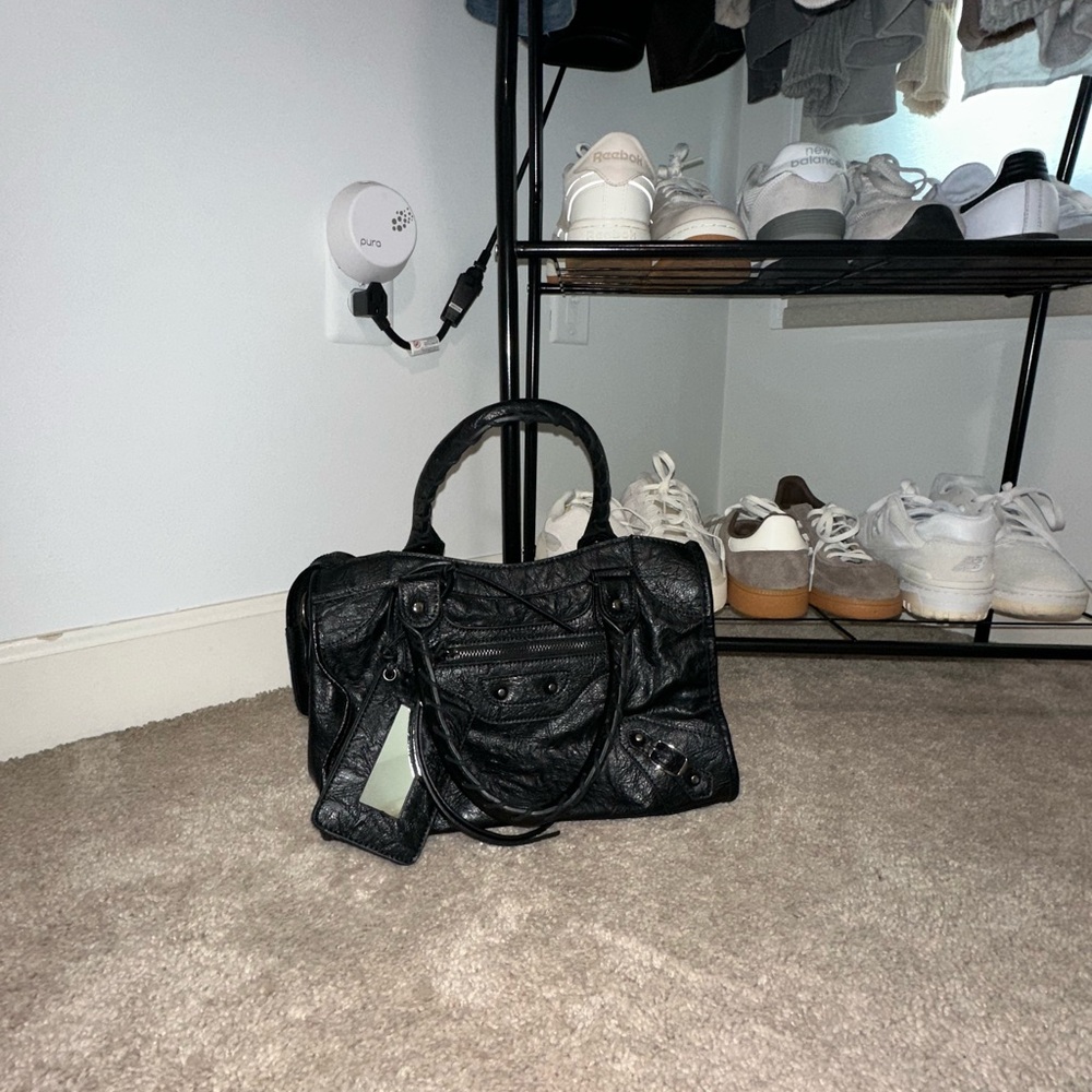 Black Quilted Leather Satchel with Glossy Finish